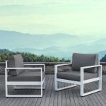 Baltic White 2 Piece Aluminum Patio Conversation Set with Gray Cushions