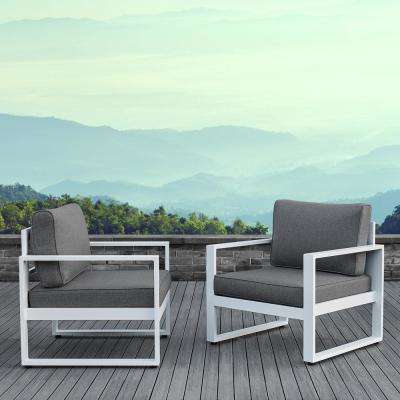 Baltic White 2 Piece Aluminum Patio Conversation Set with Gray Cushions