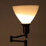 ANTIQUE BRASS SWING ARM MILK GLASS FLOOR LAMP
