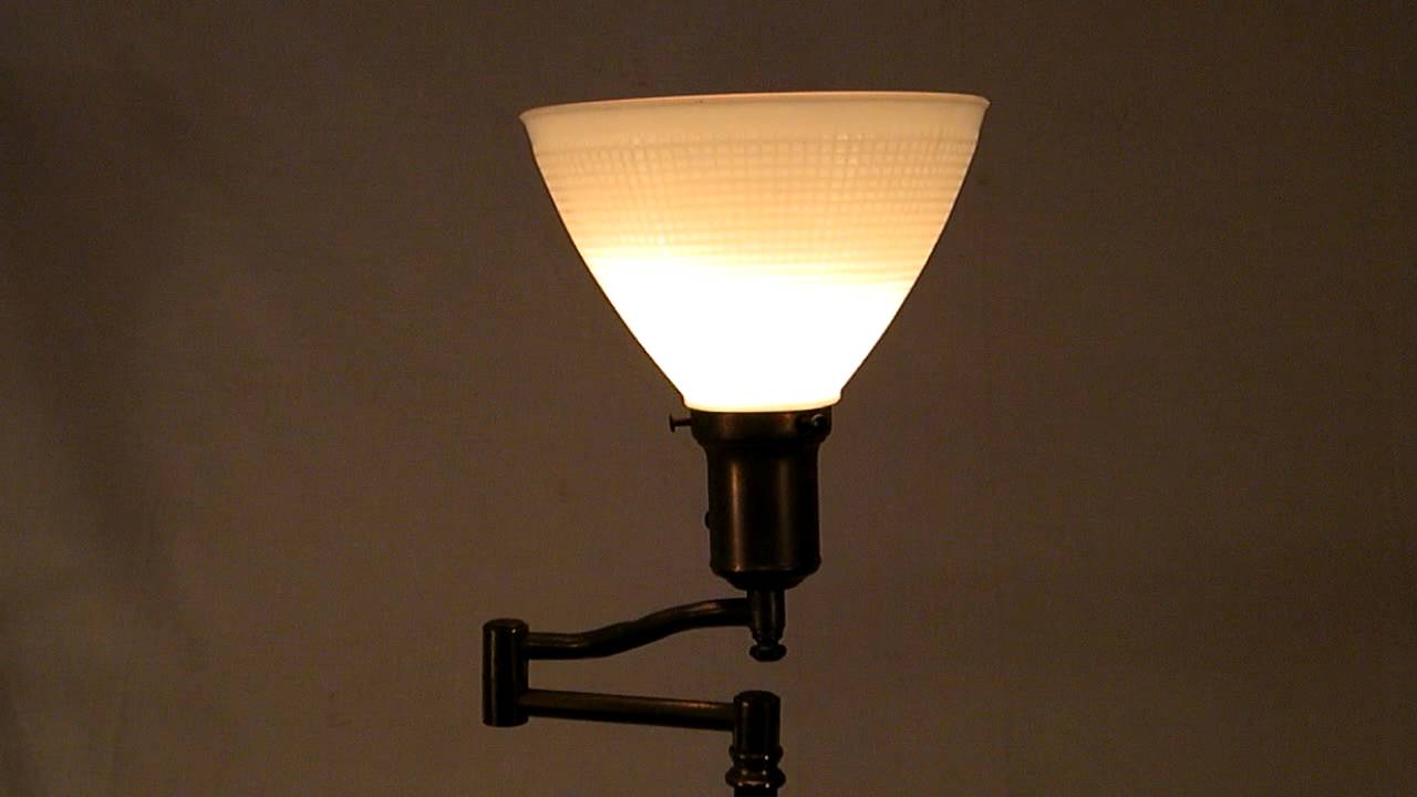 ANTIQUE BRASS SWING ARM MILK GLASS FLOOR LAMP