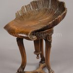 Grotto design ca. 1880 antique wooden carved walnut piano stool