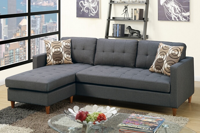 F7094 2 pc leta collection blue grey polyfiber fabric upholstered