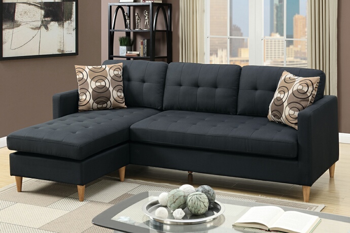 F7084 2 pc leta black polyfiber fabric upholstered apartment size