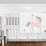 Pink, Grey and Gold Unicorn Baby Girl Crib Bedding Set with Bumper