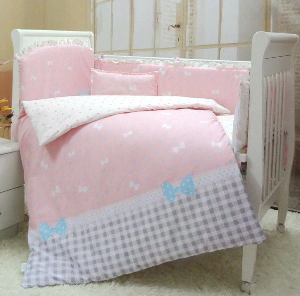 8 pieces baby girl crib bedding sets, girl quality cot bedding with bumper /sheet/quilt/pillow/diaper bag-in Bedding Sets from Mother & Kids on