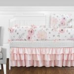 Blush Pink, Grey and White Shabby Chic Watercolor Floral Baby Girl Crib  Bedding Set with Bumper by Sweet Jojo Designs Rose Flower Polka Dot