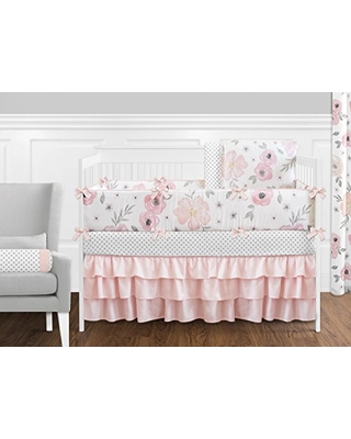 Winter Shopping Special: Sweet Jojo Designs 9-Piece Blush Pink, Grey and  White Shabby Chic Watercolor Floral Baby Girl Crib Bedding Set with Bumper  Rose