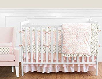 Traveller Location : Sweet Jojo Designs 9-Piece Blush Pink White Damask and Gold  Polka Dot Amelia Baby Girls Crib Bedding Set with Bumper : Baby