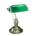 Lite Source 14.5-in Adjustable Brass Bankers Desk Lamp with Glass Shade