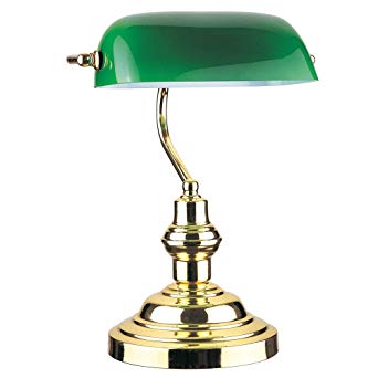 Image Unavailable. Image not available for. Color: RUDY Bankers Desk Lamp  15"H, Green Glass Shade