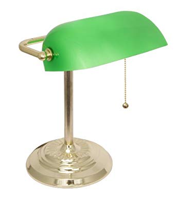 Light Accents Metal Bankers Lamp Desk Lamp With Green Glass Shade And  Polished Brass Finish Old