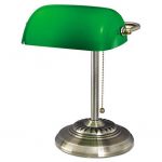 Culver Led Traditional Bankers Lamp, Brass Base, Handmade Green Glass Shade,Vintage  Table
