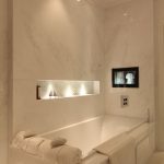 Bathroom Lighting Design | John Cullen Lighting. Love the range of lighting  at various levels. Like the idea of lights in the recessed shelf.