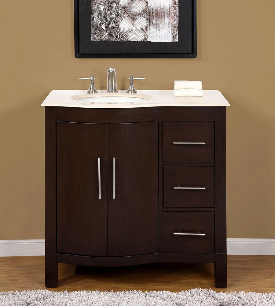 36-inch Marble Top Bathroom Vanity Off Center Left side Sink Cabinet  0912CM-L #SilkroadExclusive #Modern