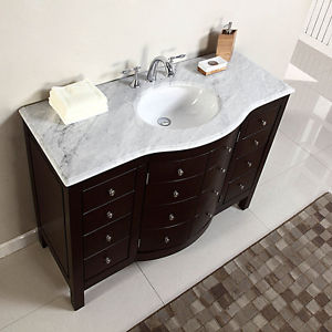 Image is loading 48-034-Single-Sink-White-Marble-Top-Bathroom-