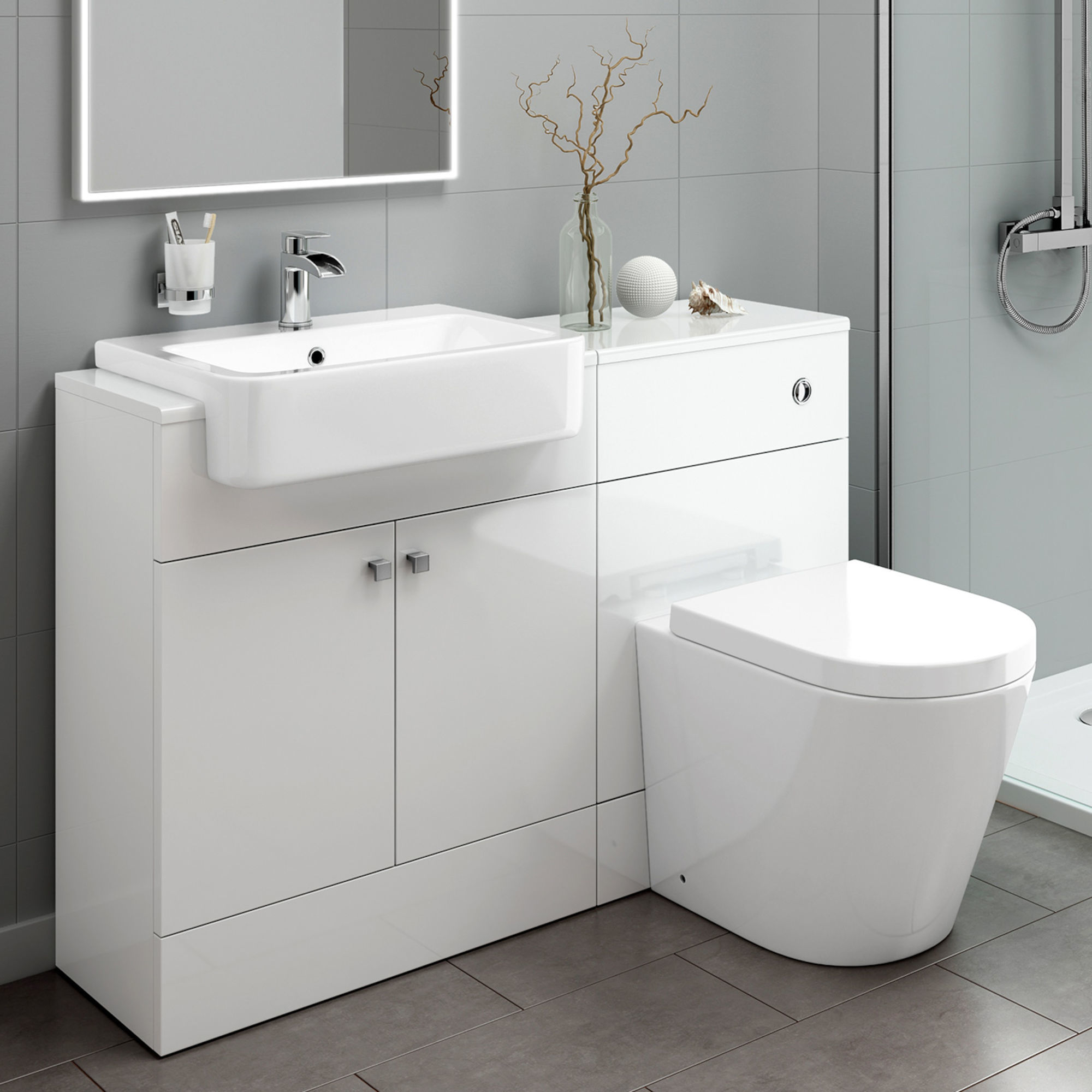 1160mm Harper Gloss White Combined Vanity Unit - Lyon Pan