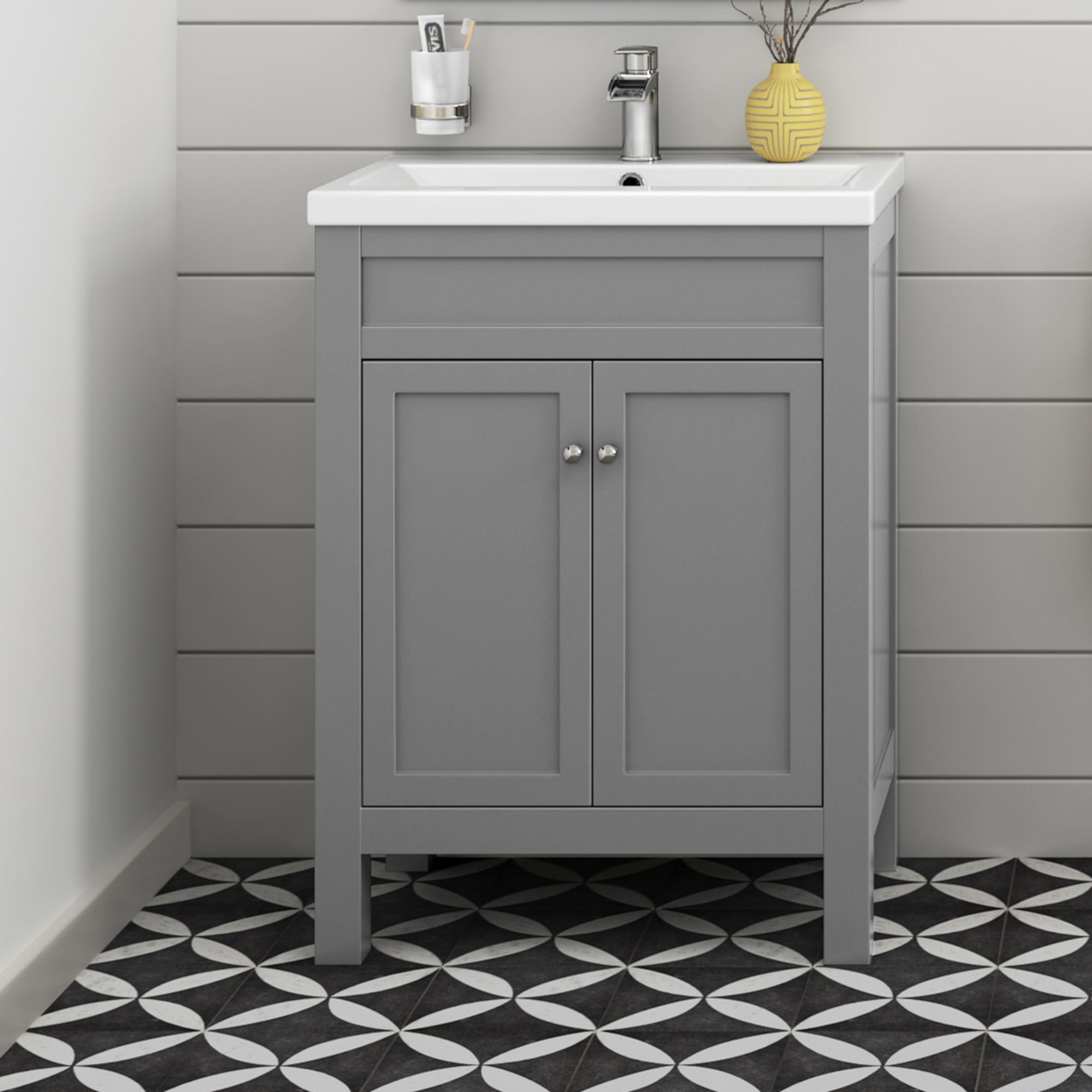 600mm Melbourne Earl Grey Double Door Vanity Unit - Floor Standing