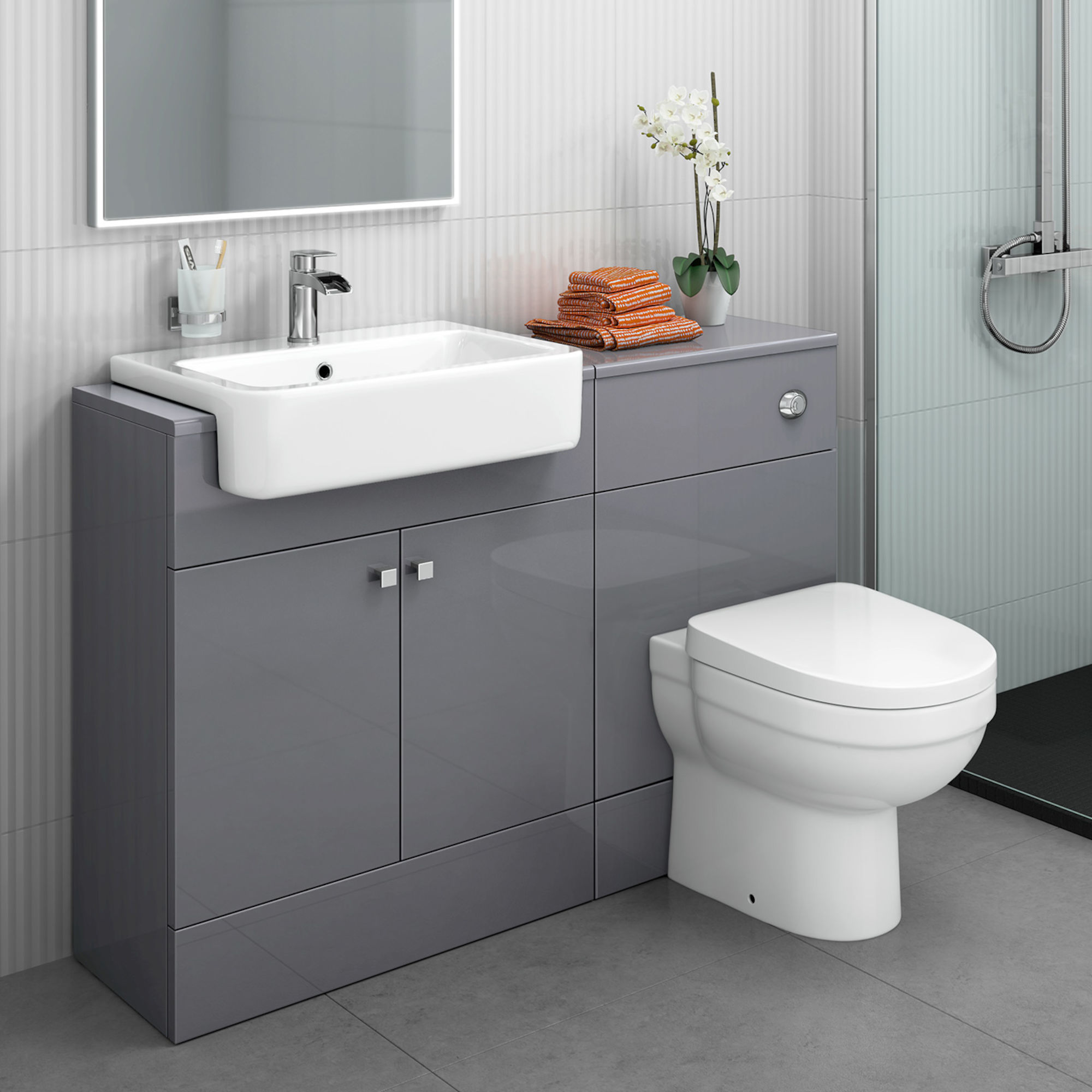 1160mm Harper Gloss Grey Combined Vanity Unit - Sabrosa II Pan