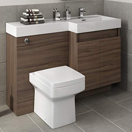 1200mm Walnut Vanity Unit Square WC Toilet Bathroom Sink Furniture