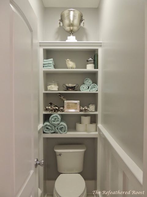 The water closetwainscot & shelves also paint design regardless of  color, two shades