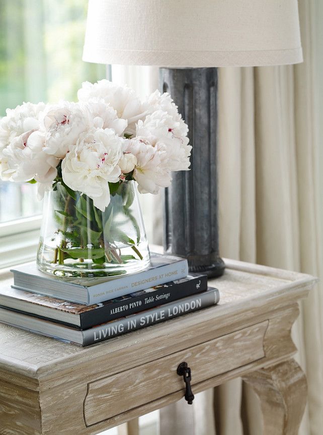 Side Table Decor Ideas. How decorate side table or bedroom nightstand.  Interior Design by Beth Webb Interiors.