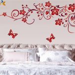 Dark Red Flower Wall Art Zooyoo1702 Living Room Diy Removable Wall