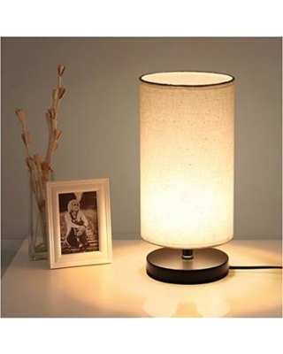 DEEPLITE Table Lamp with Fabric Shade Wooden Base with 7W 3000K LED Bulb, Bedside  Desk