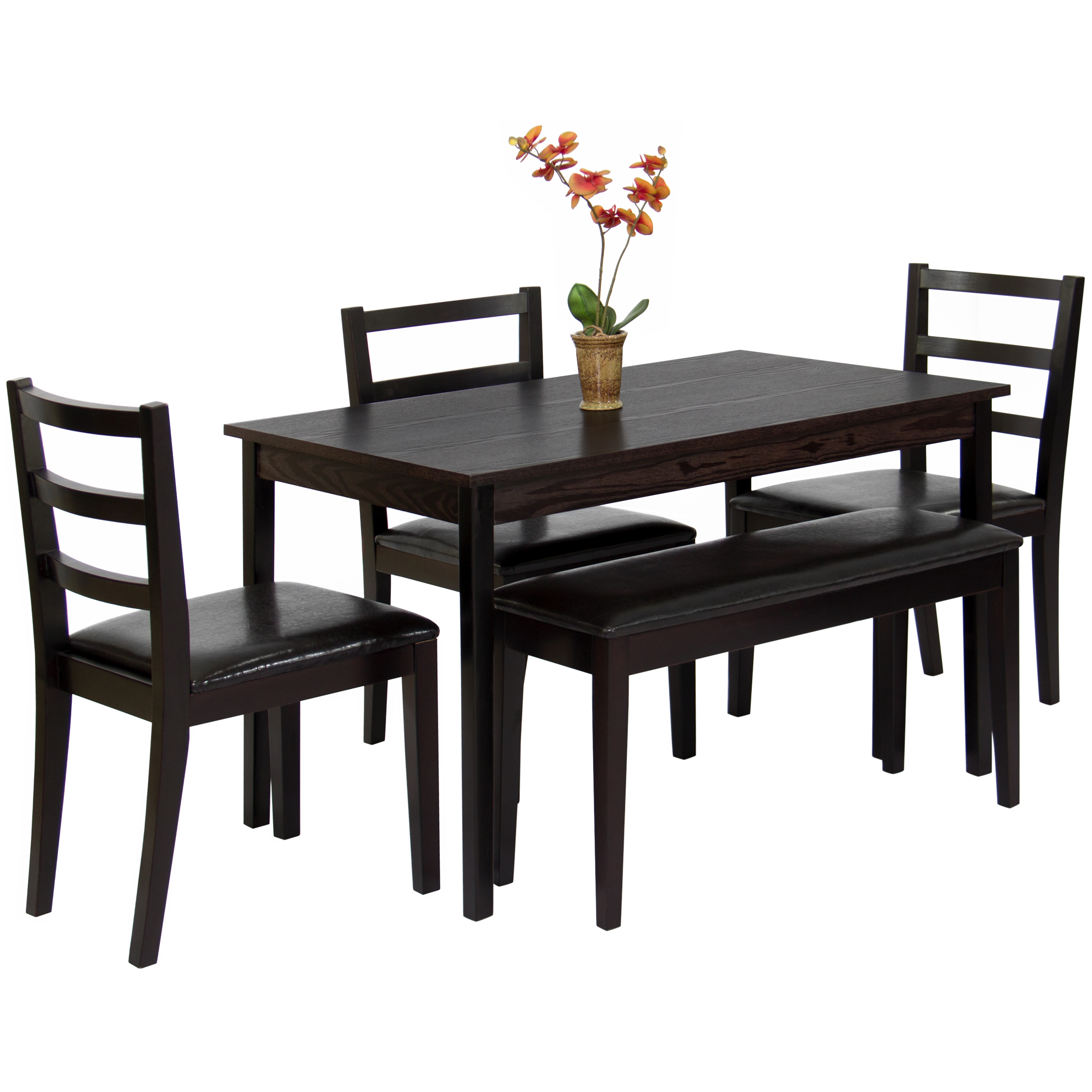 Best Choice Products 5-Piece Wood Dining Table Set w/ Bench, 3 Chairs