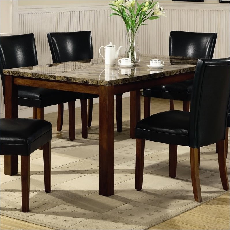 Coaster Telegraph Rectangular Dining Table with Faux Marble Top in Medium  Brown