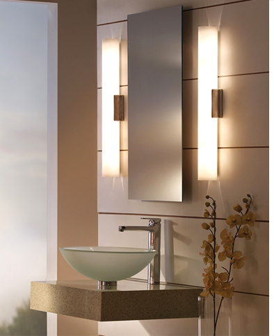 Left - Solace Bath Bar by Tech Lighting · Right - Tigris Oval Recessed  Mirror by Tech Lighting