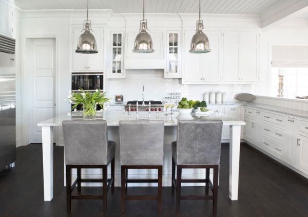 View in gallery Benson pendant lights bring an antique touch to this modern  white kitchen