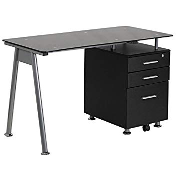 Amazon.com: Flash Furniture Black Glass Computer Desk with Three