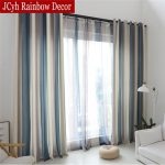 Modern Blue Stripe Blackout Curtains For Living Room Decoration