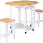 Basicwise QI003279.3 3 Piece Kitchen Breakfast Bar Set with casters, Drop  Down Island