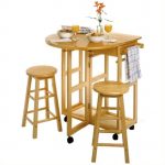 Mobile Breakfast Bar/Table Set with 2 Stools in Natural