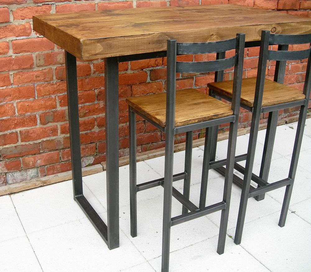 Breakfast bar table & two bar stools rustic industrial