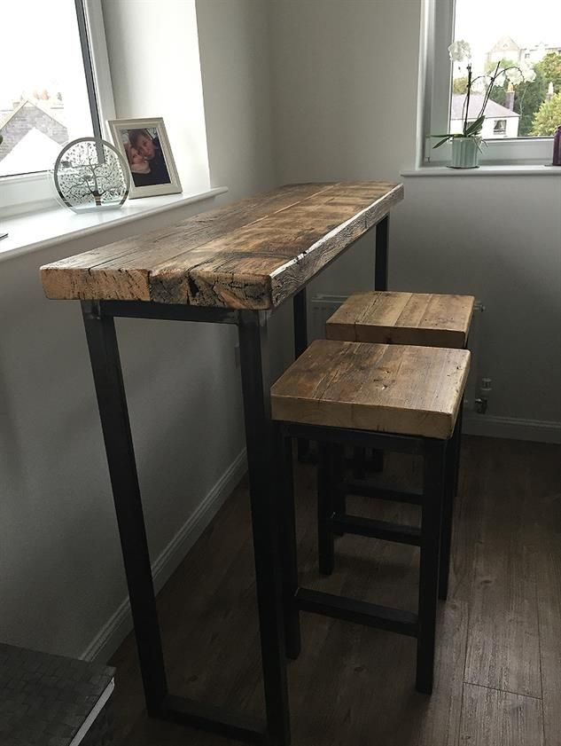 Industrial Mill Style Reclaimed Wood Breakfast Bar + Two Stools -  www.Traveller Location.uk