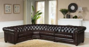Cody Premium Top Grain Brown Tufted Leather Sectional Sofa