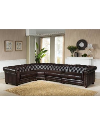 Cody Premium Top Grain Brown Tufted Leather Sectional Sofa