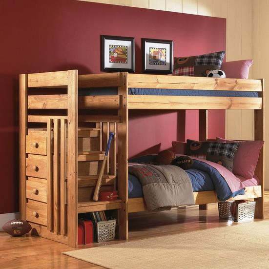 Simply Bunk Beds 7989 Twin over Twin Bunk Bed with Stairs and Drawers