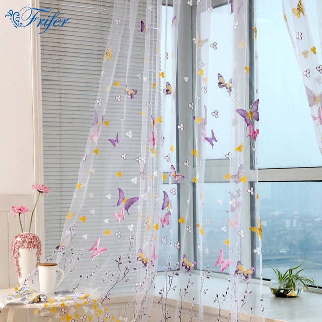 Tulle Curtain Ultra Light Embroidered Butterfly Window Curtains for