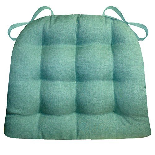 Traveller Location: Barnett Products Dining Chair Pad with Ties - Hayden Turquoise  Heathered Plain Weave - Extra-Large - Reversible, Latex Foam Filled Cushion,
