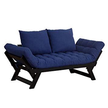 HOMCOM 3 Position Convertible Chaise Lounge Sofa Bed - Black/Dark Blue