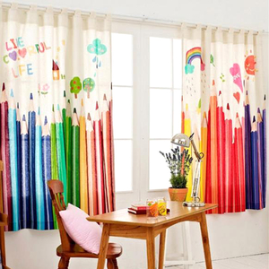 Korean Style Kids Curtains Cartoon Colorful Pencils Print