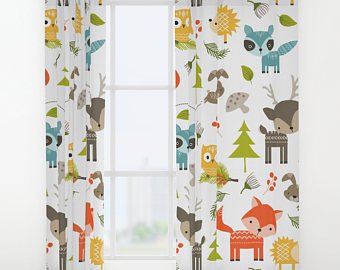 Animals Curtains, Woodland Animals Window Curtains, Animals Drapes, Kids  Curtain, Forrest Curtain, Curtain Panels, Childrens curtains, woods