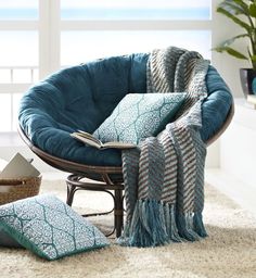 Plush Teal Papasan Cushion. Comfortable Chairs For Bedroom