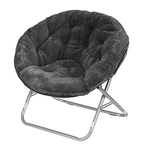 Urban Shop Faux Fur Saucer Chair with Metal Frame, One Size, Black