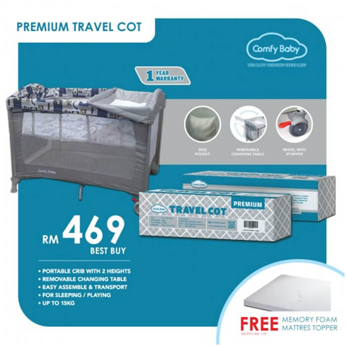 Comfy Baby Travel Cot - Premium Grey