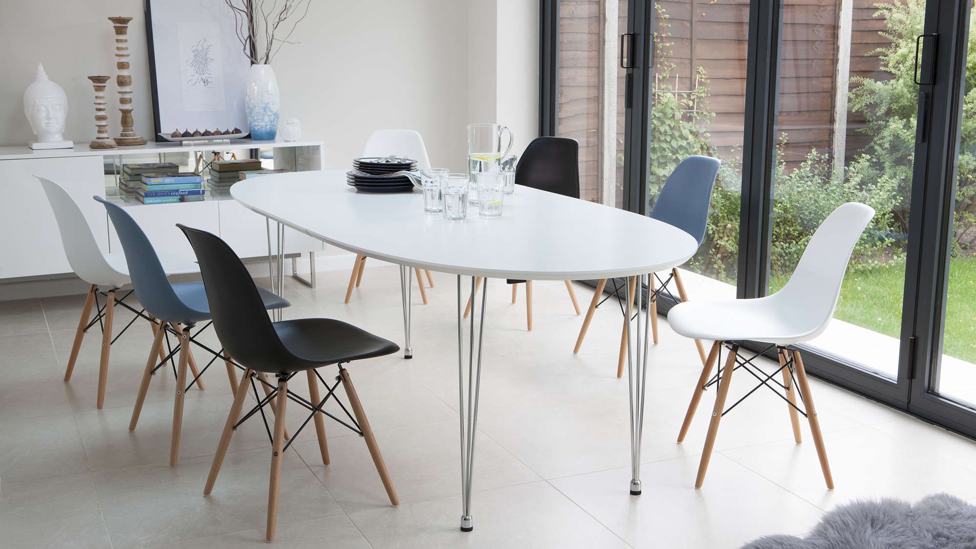 Modern White and Chrome Extending Dining Table UK