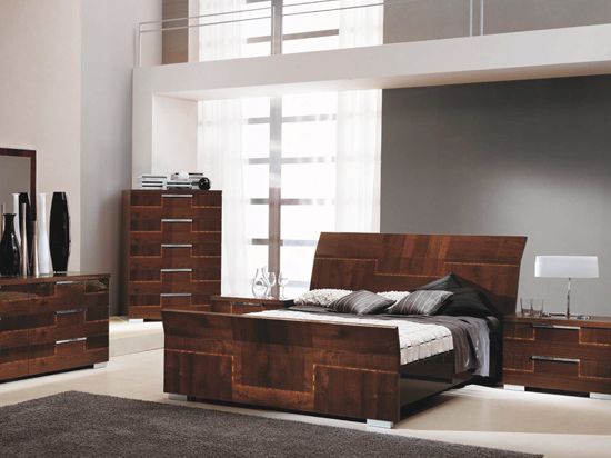 Pisa Bed Contemporary Italian design with zebra wood inlays